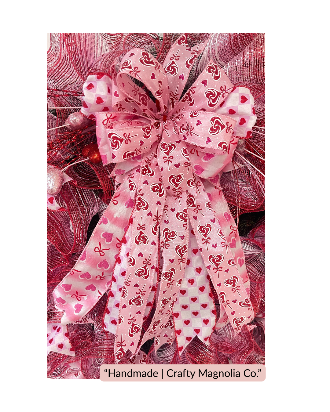 Valentine Garland Bow Wreath – 18 Inch Handmade Front Door Decor