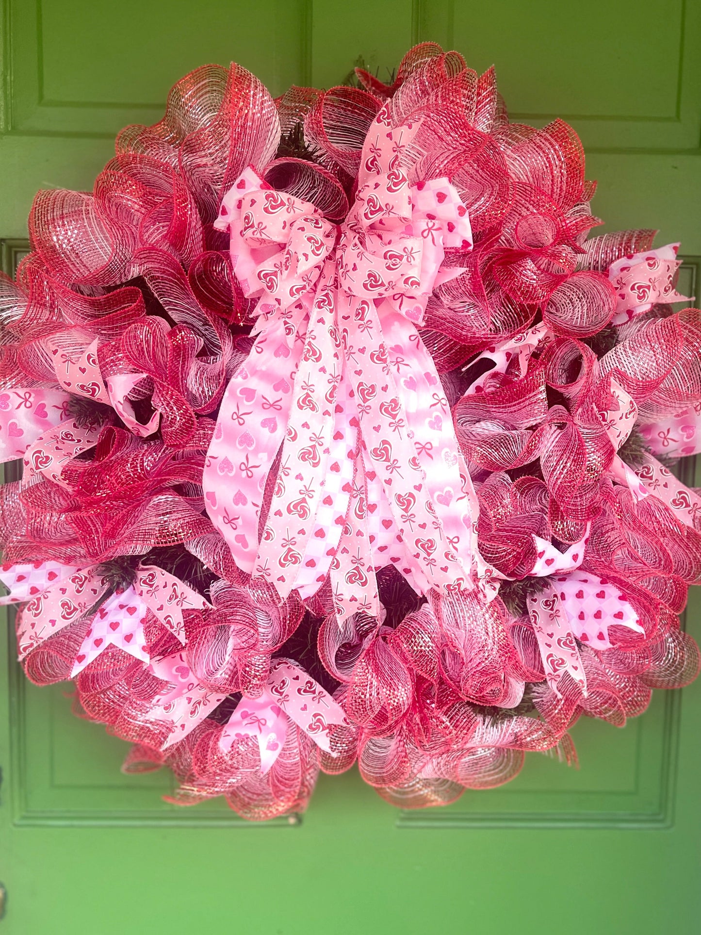 Valentine Garland Bow Wreath – 18 Inch Handmade Front Door Decor