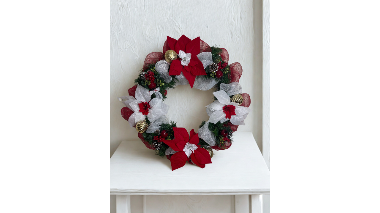 Matching Poinsettia Wreath & Centerpiece Set – Handmade Holiday Décor (Made to Order)