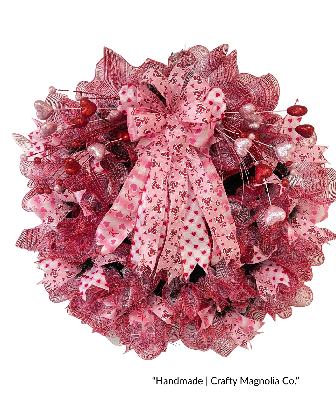 Valentine Garland Bow Wreath – 18 Inch Handmade Front Door Decor